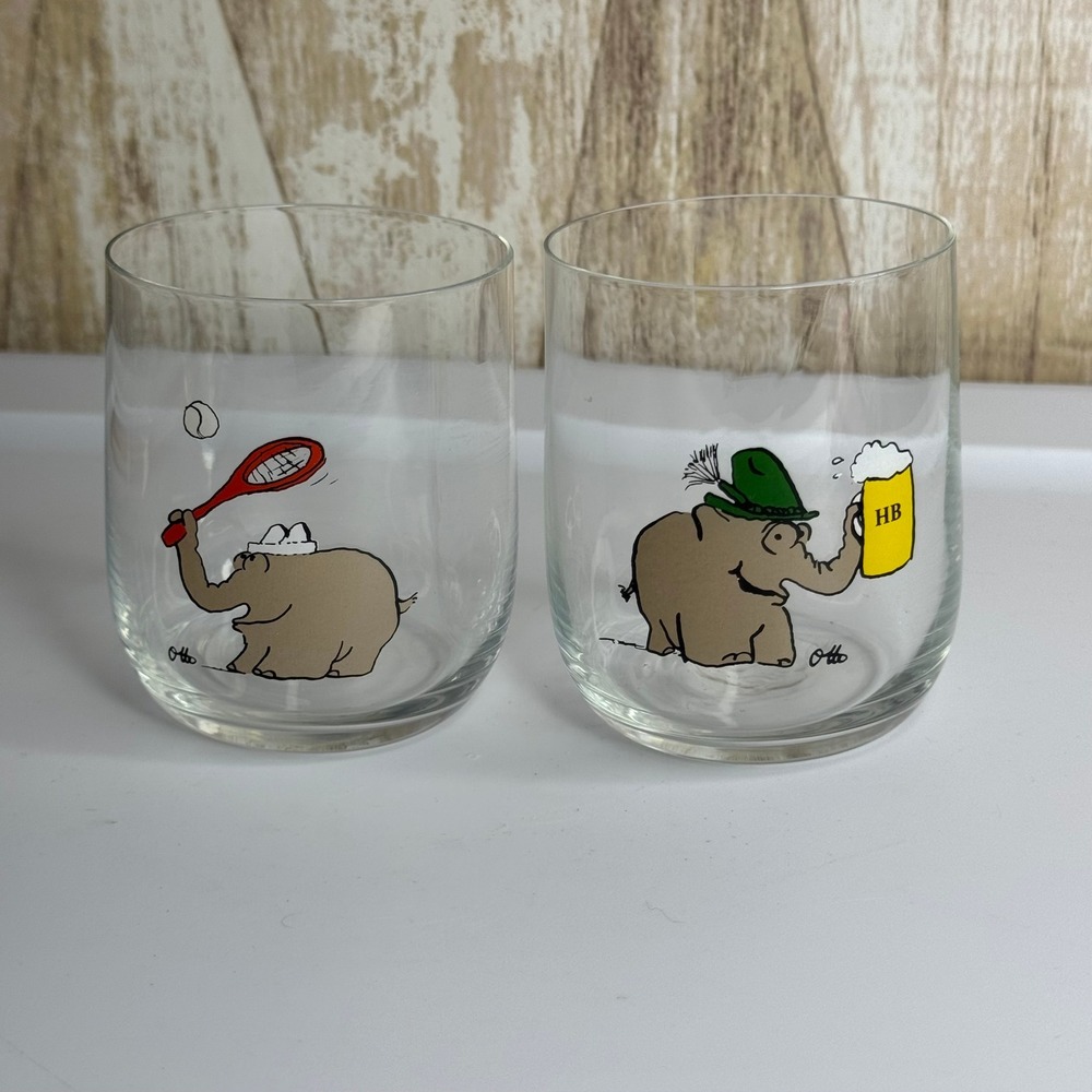2 Otto Waalkes Glass Ottifanten Elephant‎ Beer Germany Ritzenhoff Cristal